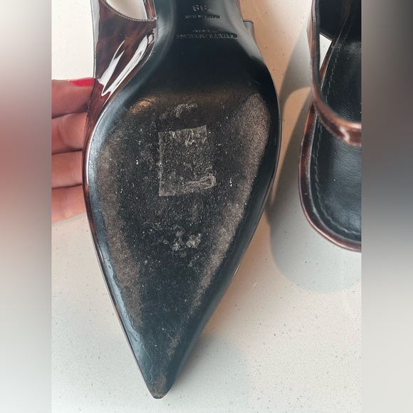 Saint Laurent Kiki 85 mm Tortoise Patent Slingback Pumps - Picture 4 of 9